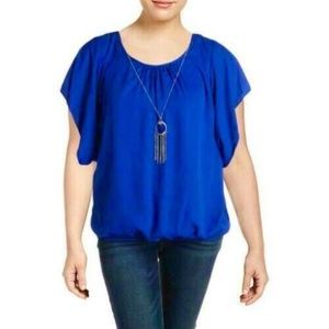 (NWT) NY Collection Women's Blue Pleated Top W/Detachable Necklace Plus Size 2X